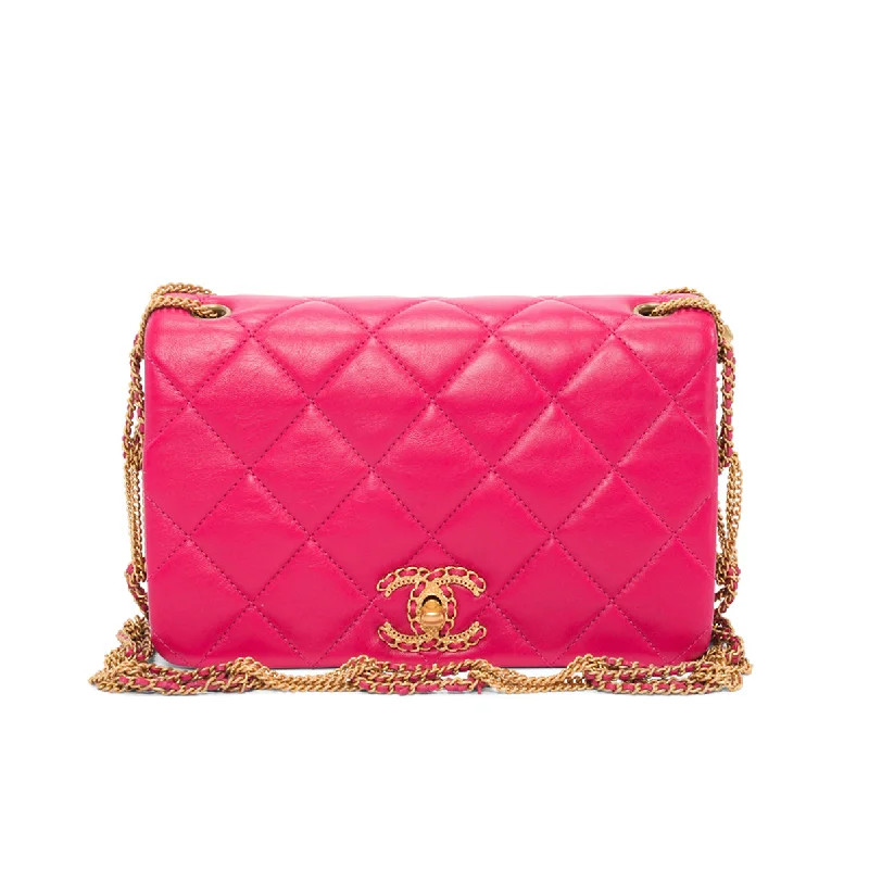 Handle bags with waterproof lining for protection -Chanel Fuchsia Quilted Lambskin On And On Chain Bag