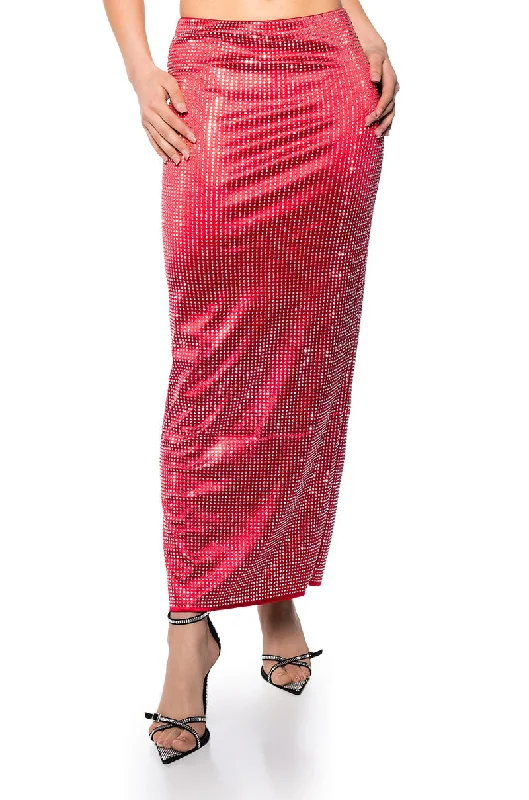 Designer skirts with premium fabric finish -DECISION MAKER RHINESTONE MAXI SKIRT