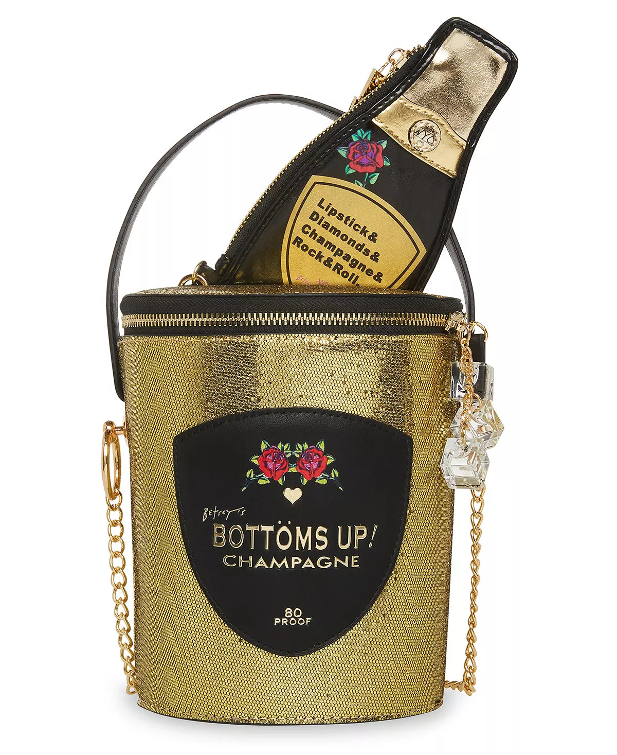 Handle bags with animal prints for flair -Betsey's 80th Birthday Kitsch Cheers Champagne Bucket Crossbody