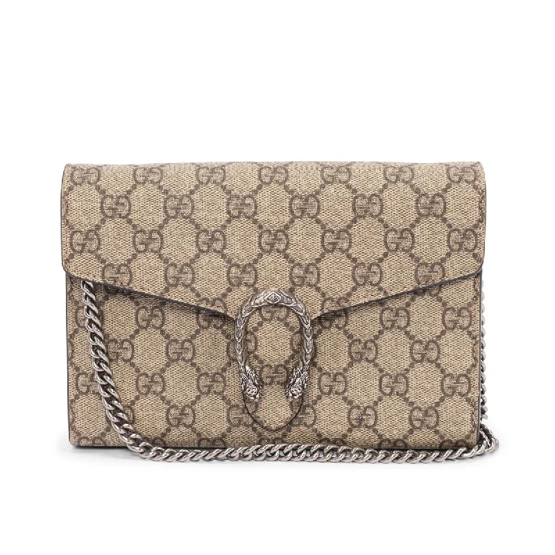 Handle bags with neutral tones for versatility -Gucci Beige GG Supreme Dionysus Wallet on Chain