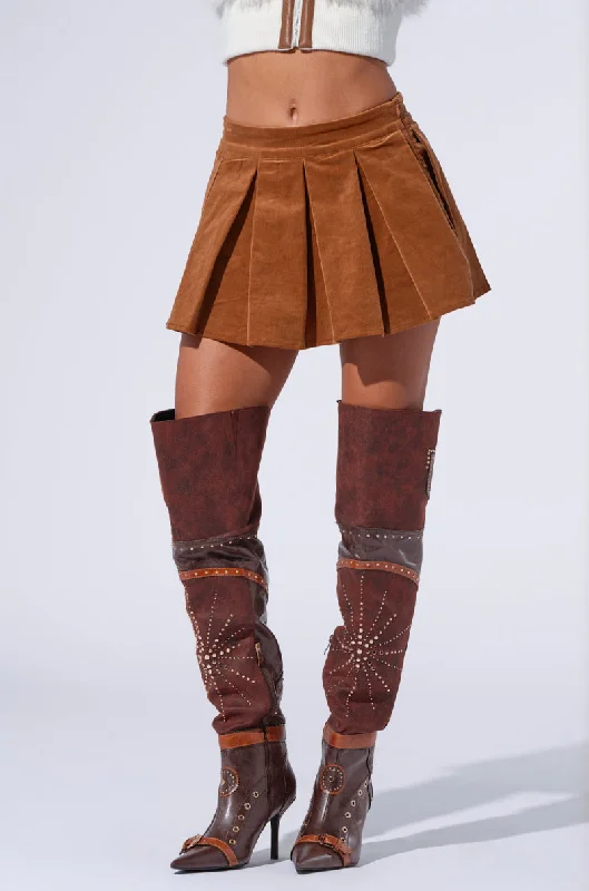 Luxury skirts with shimmering sequin details -RUN AFTER YOU CORDUROY MINI SKIRT IN BROWN