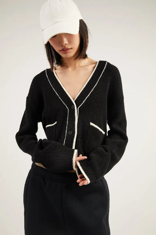 Office - appropriate cardigan for work -CONTRAST TRIM VARSITY CARDIGAN