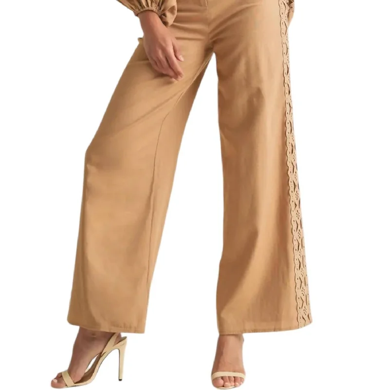 Tight cargo trousers for men with functional pockets and slim-fit style -Embroidered Lace Pants In Tan