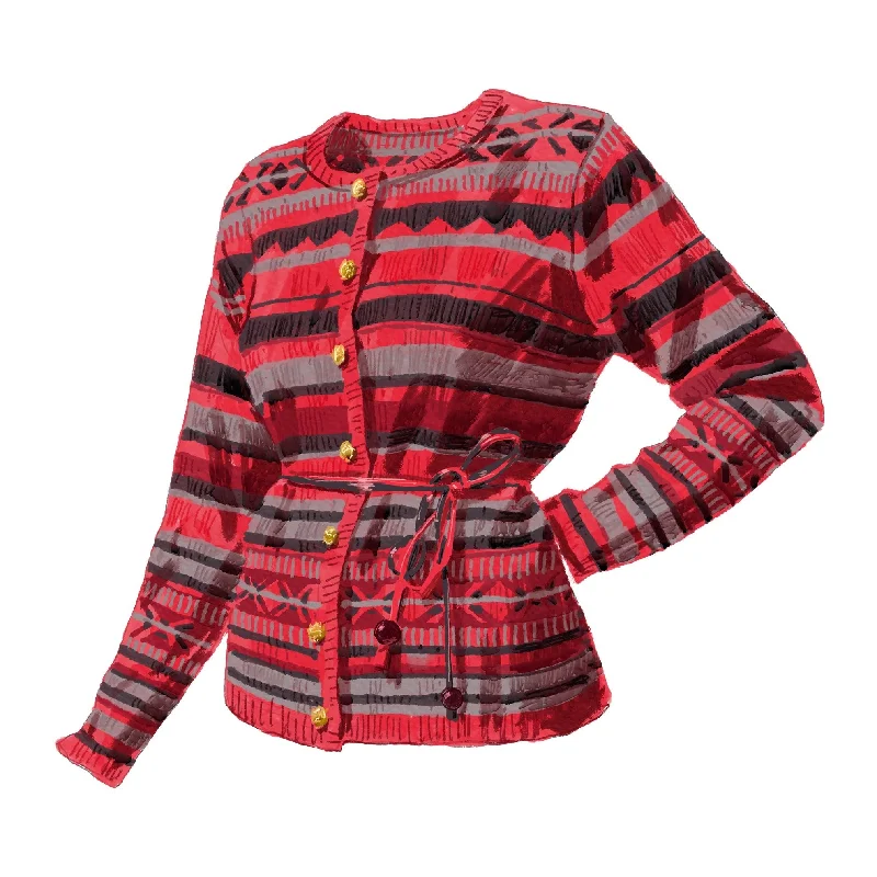 Striped cardigan for a classic look -Fair Isle Belted Cardigan