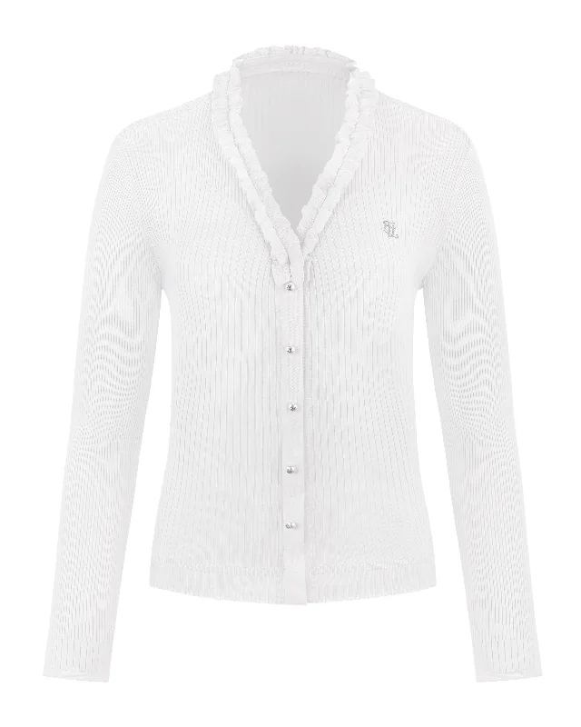 Shopping - cardigan for a comfortable stroll -Fair Liar Rib Frill Cardigan - White