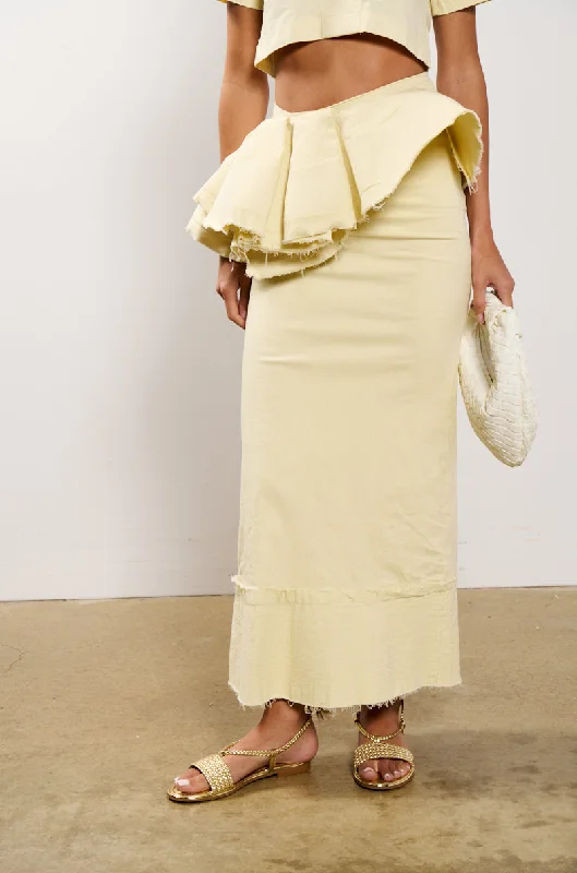 Vintage skirts with 70s-inspired designs -OCEAN BREEZE RUFFLE DETAIL STRETCH LINEN MAXI SKIRT