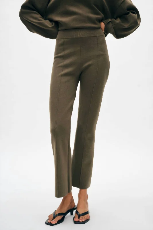 High-rise tight trousers for women with pleated front and classic look -Superfine Organic Cotton Kick Flare Pant In Dark Sage