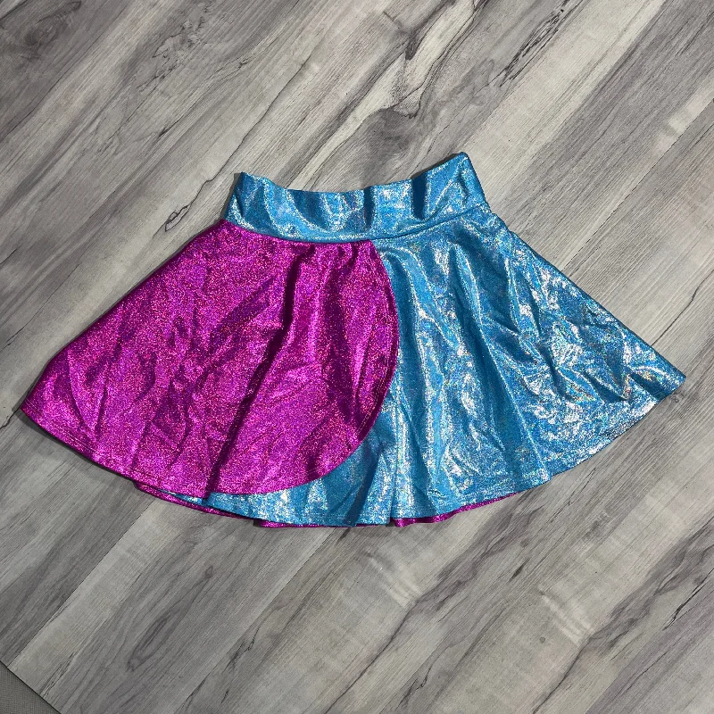 Trendy skirts with bold plaid patterns -SALE - SMALL - Pink and Blue Sparkle Petal Skater Skirt