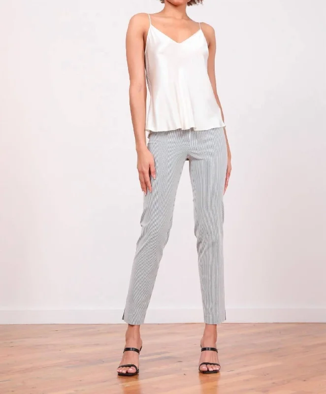 Midi Dresses for Versatile Wear -Pars Seersucker Stripe Full-Length Dress Pant In Grey/white