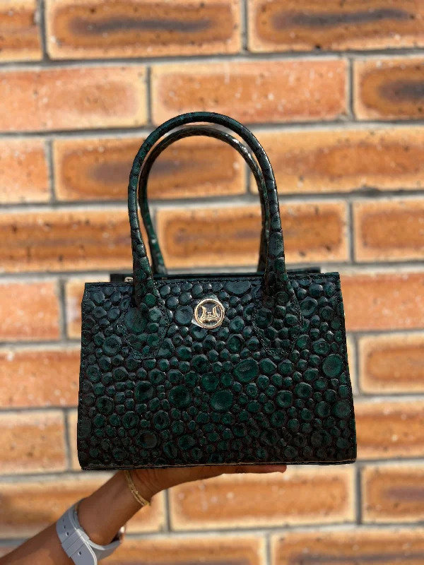 Handle bags with expandable sides for flexibility -Montreal Mini: Glossy Green Bubble Print