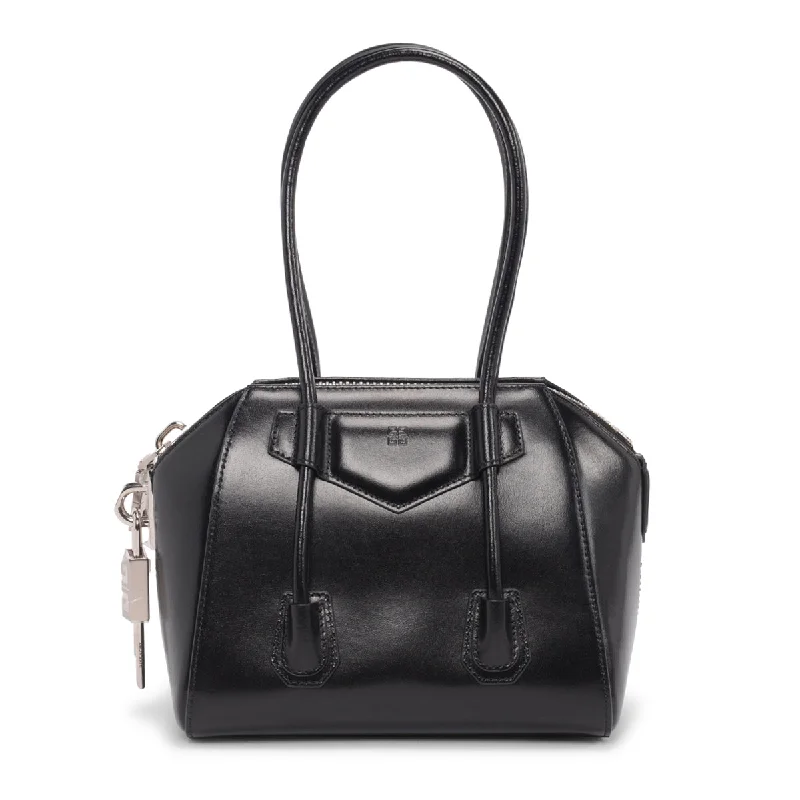 Handle bags with geometric patterns for modernity -Givenchy Black Shiny Lord Mini Antigona Lock Bag