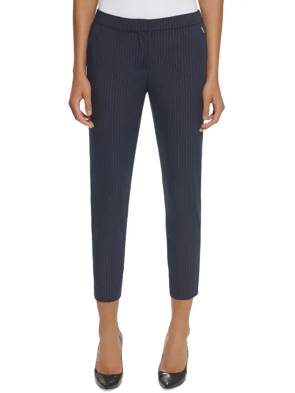 Elegant tight trousers for women with high-quality wool fabric for refined look -Womens Pinstripe Stretch Ankle Pants