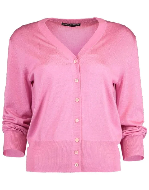 Birthday - party cardigan for a festive look -Solid Rose V-Neck Cardigan