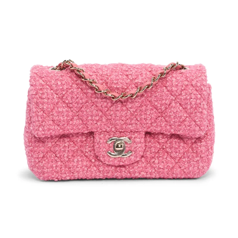 Handle bags with geometric patterns for modernity -Chanel Pink Boucle Tweed Mini Rectangular Flap Bag