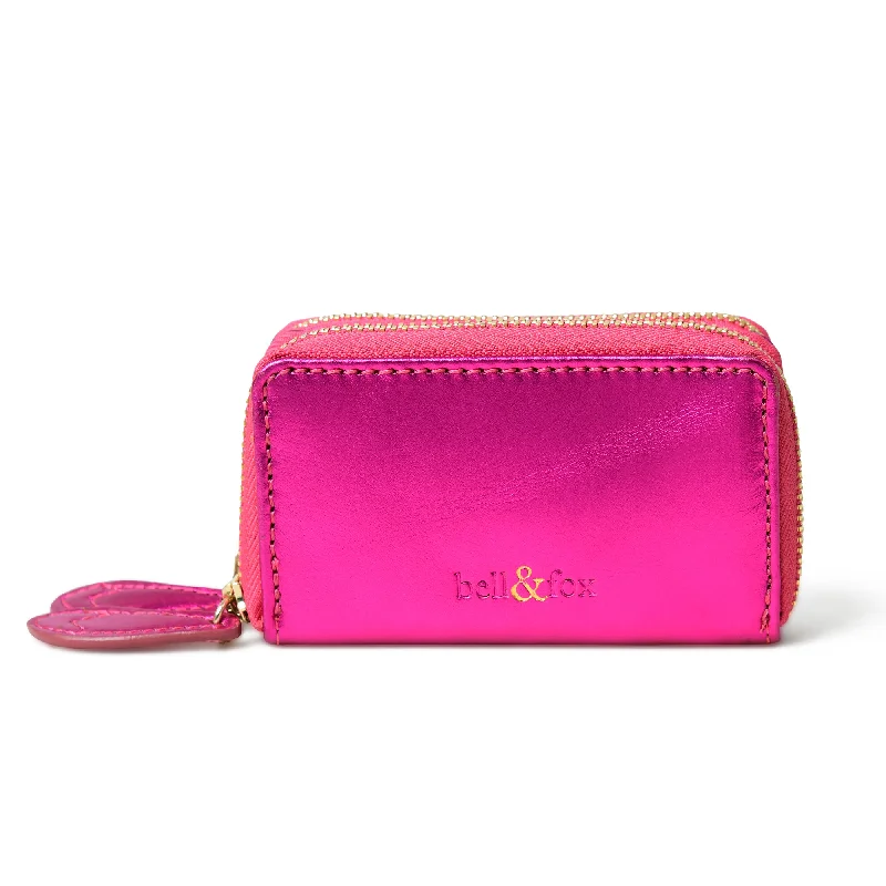 Handle bags with wide openings for access -AVA Mini Double Zip Purse - Fuchsia Metallic