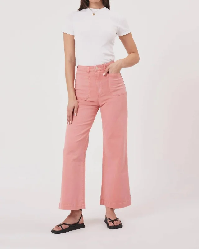 Tight trousers for women with decorative buttons and flattering silhouette for day wear -Sailor Peach Drill Jeans