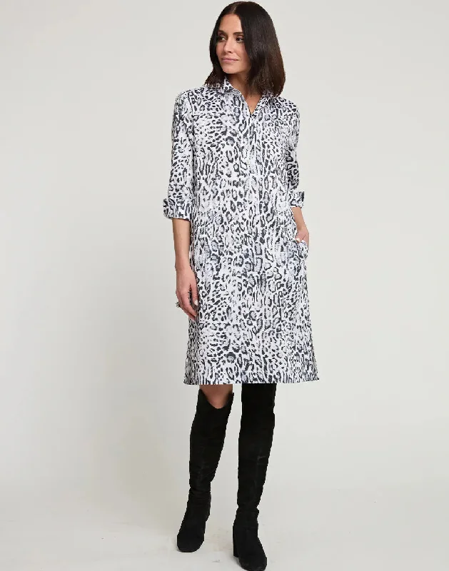 Capri Dresses for Playful -HINSON WU - CHARLOTTE 3/4 SLEEVE SNOW LEOPARD SATEEN DRESS