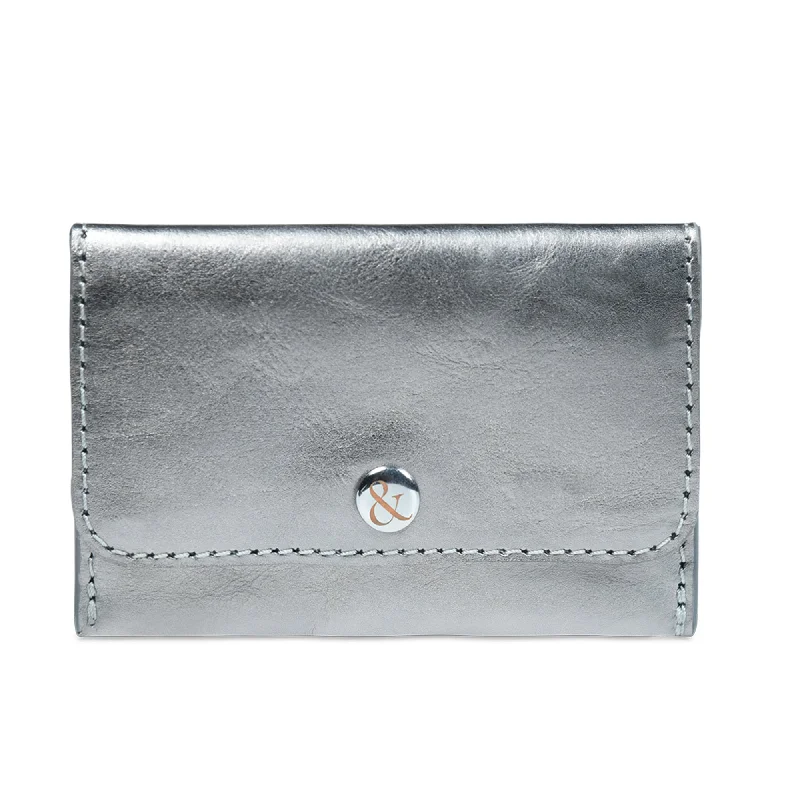 Handle bags with hidden pockets for security -ELLIE  Popper Card Holder Purse - Gunmetal