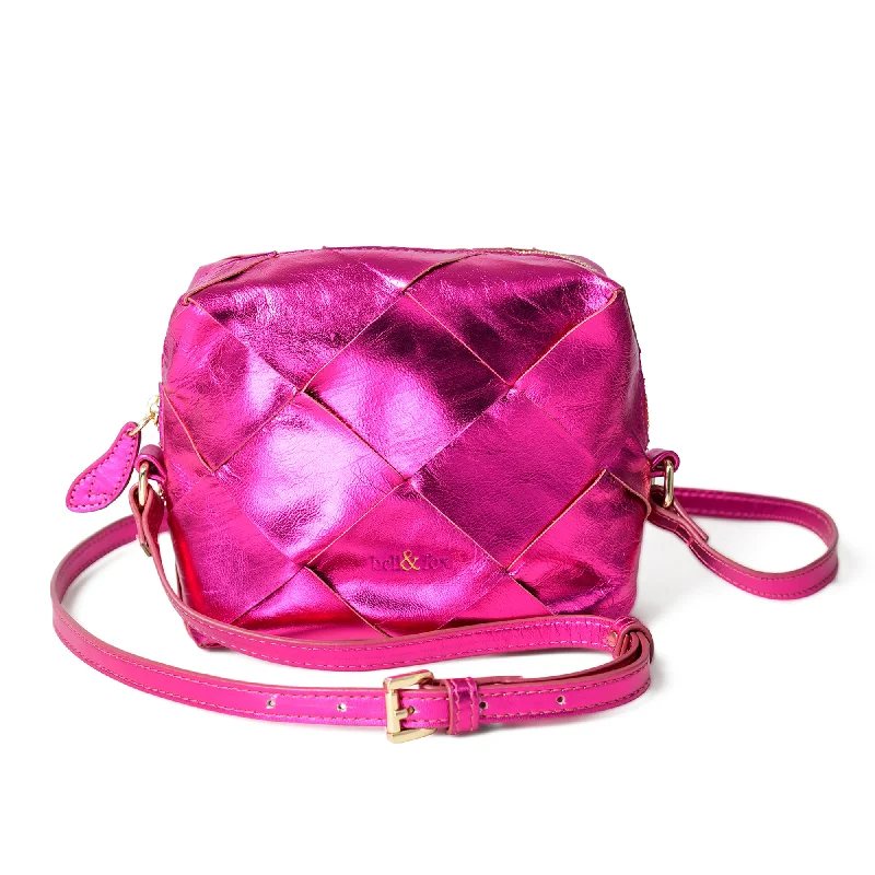 Handle bags with reinforced stitching for durability -ASHA Hand Woven Crossbody Bag in Fuchsia Metallic Leather