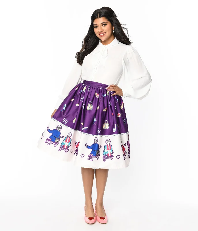 Cute mini skirts for trendy casual outings -The Golden Girls x Unique Vintage Purple Character Border Gellar Swing Skirt