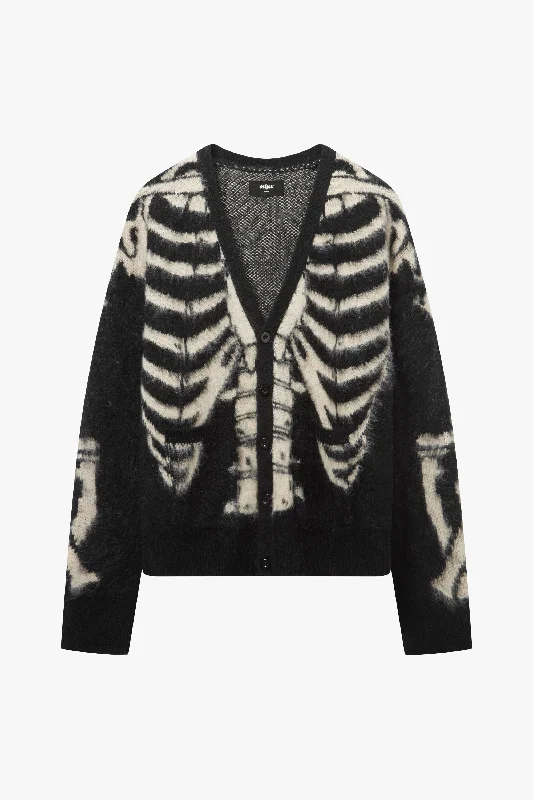 Long cardigan for tall women's fashion -Boxy Skeleton Brush Knit Cardigan