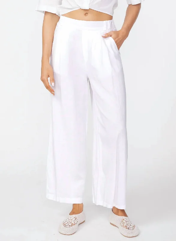 Luxury tight trousers for women with fine fabric and elegant tailoring -Linen Cropped Trouser Pants In Foam