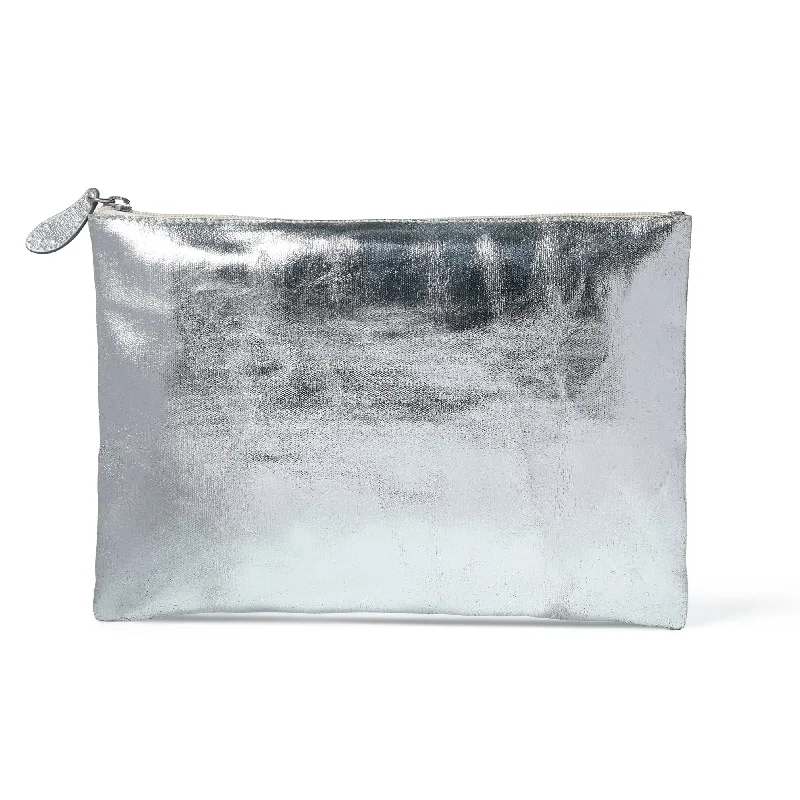 Handle bags with sleek black for elegance -LILY Pouch in Silver Foil Canvas