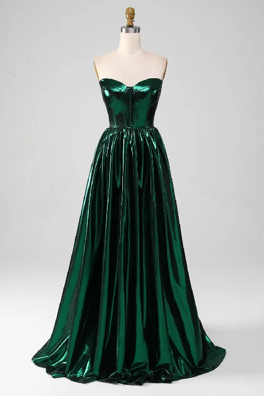 Vintage Dresses for Nostalgia -Glitter Dark Green Corset Metallic Long Prom Dress