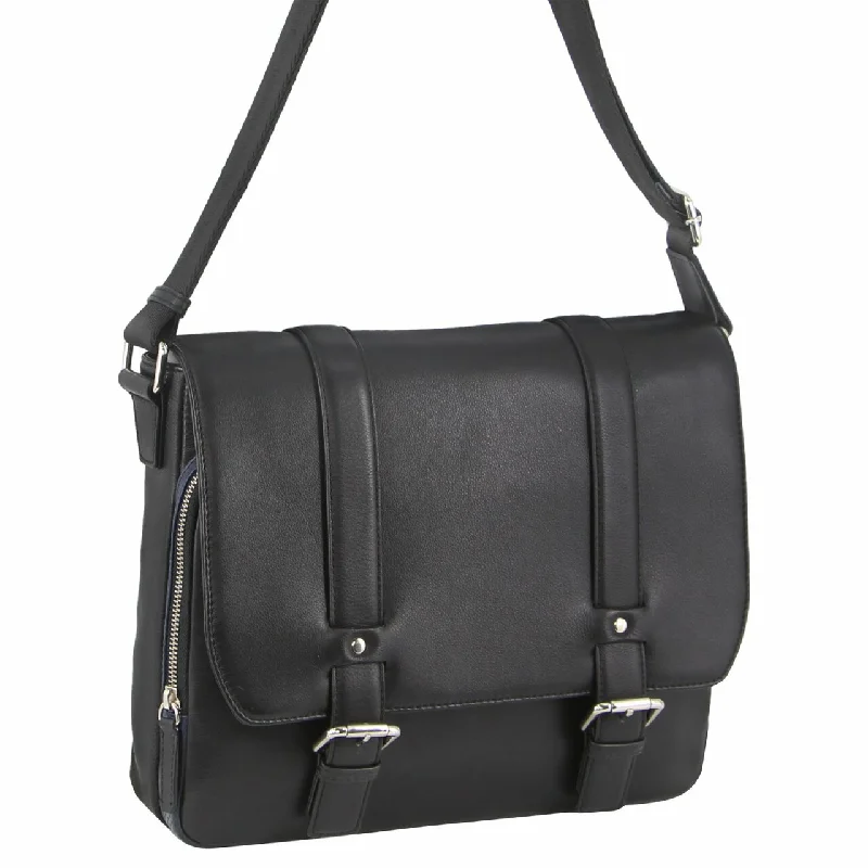 Small handle bags perfect for quick trips -Pierre Cardin Pebbled Leather with perforated design Satchel in Black-Navy (PC 3302)