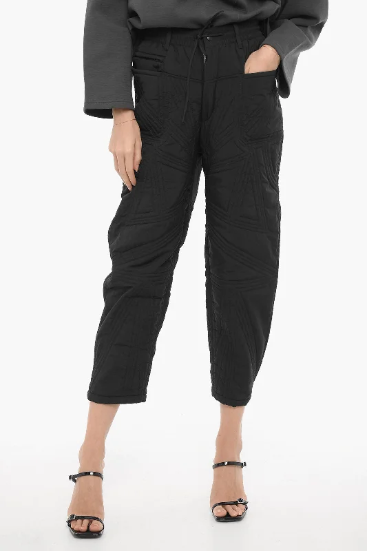 Stretch denim tight trousers for women with flexibility and stylish design -Y-3 by Yohji Yamamoto ADIDAS Quilted Nylon Pants with Belt Loops