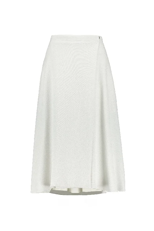 Soft skirts with plush cotton lining -LATANIA SILVER WHITE SLIGHTLY GLITTERING VISCOSE-BLEND WRAP SKIRT