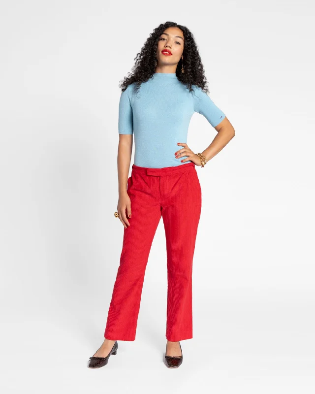 High-waisted tight trousers for women with belt loops for added style -Chloe Corduroy Pant Red