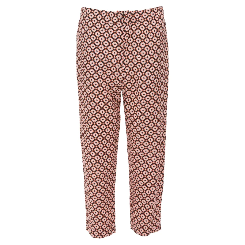 High-waisted tight trousers for women with pleated front and polished design -Marni Silk Geometric Print Elastic Waist Cropped Pants