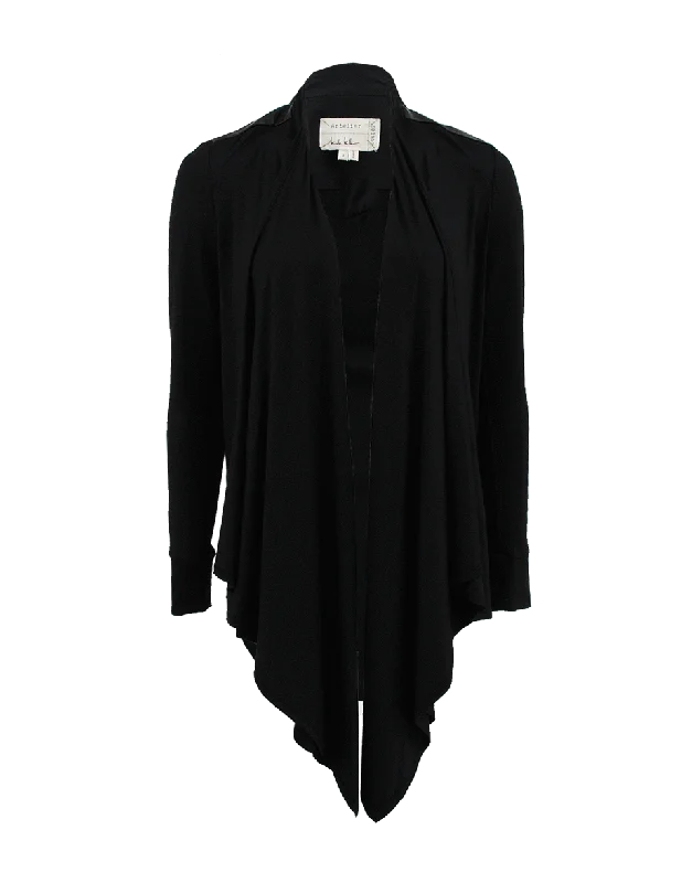 Herringbone - cardigan for a sophisticated appearance -Long Sleeve Drape Leather Cardigan