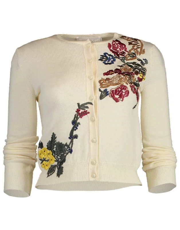 Birthday - party cardigan for a festive look -Cropped Floral Applique Cardigan