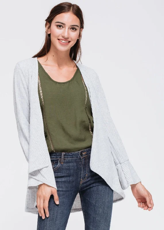 Bohemian - style cardigan for a free - spirited look -Women's Open Front Ruffle Sleeve Cardigan