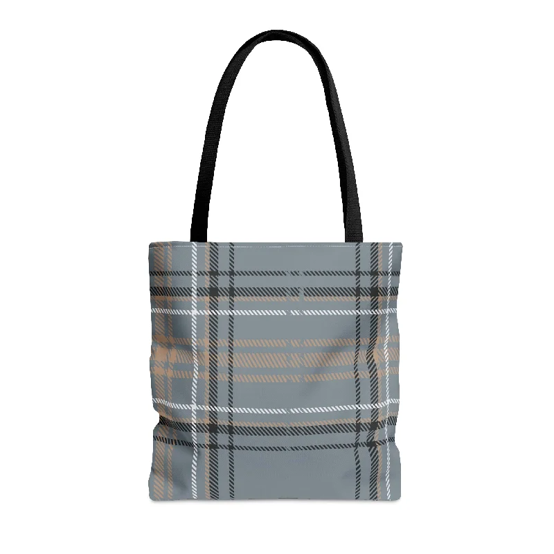 Handle bags with subtle embroidery for detail -Gray Plaid Tote Bag