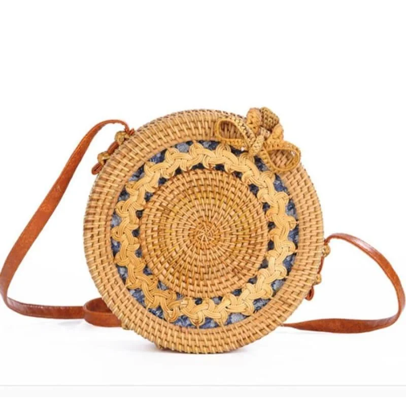 Handle bags with playful patterns for fun -Hand-Woven Rattan Bag Embroidery Shoulder Crossbody Bags