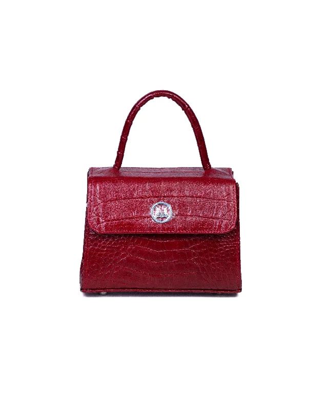 Handle bags with metallic finishes for shine -Tokyo Micro: Blood Red Crocodile Print