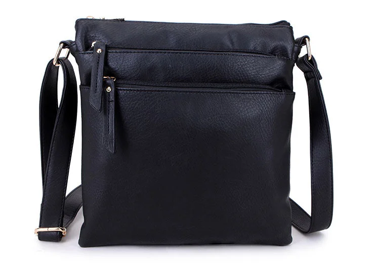 Foldable handle bags for easy storage convenience -PLAIN BLACK MULTI COMPARTMENT CROSS BODY SHOULDER BAG