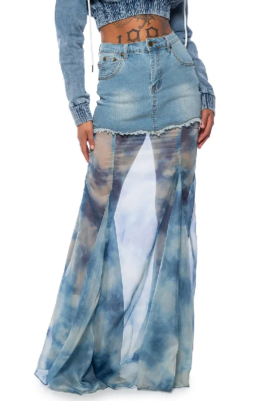 Patterned skirts with geometric print edge -HEAD IN THE CLOUDS MAXI SKIRT