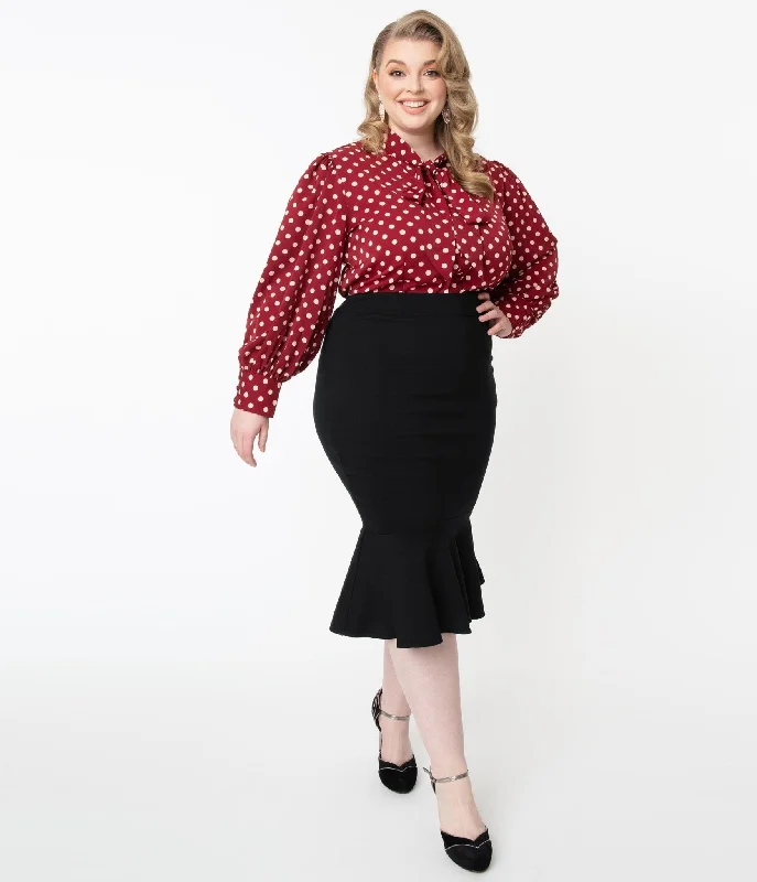 Lightweight skirts for warm weather comfort -Unique Vintage Plus Size 1960s Black Fishtail Lizette Wiggle Skirt