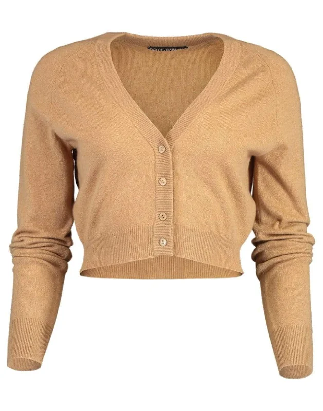 Friends - meeting cardigan for a casual get - together -Camel Long Sleeve Cropped Cardigan