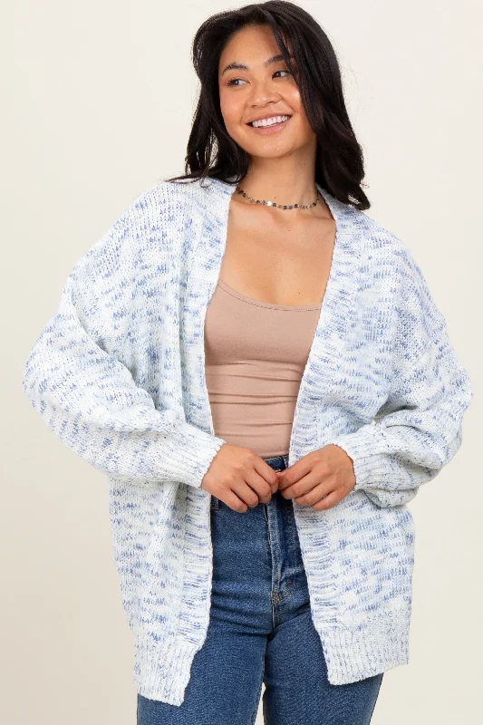 Semi - formal - event cardigan for a refined look -Blue Speckled Chunky Knit Oversized Cardigan