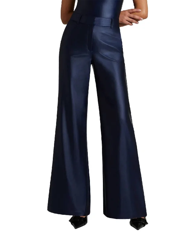 Tapered tight trousers for men with ankle-length finish for contemporary fashion -Matte Metallic Wide Leg Trouser In Sapphire