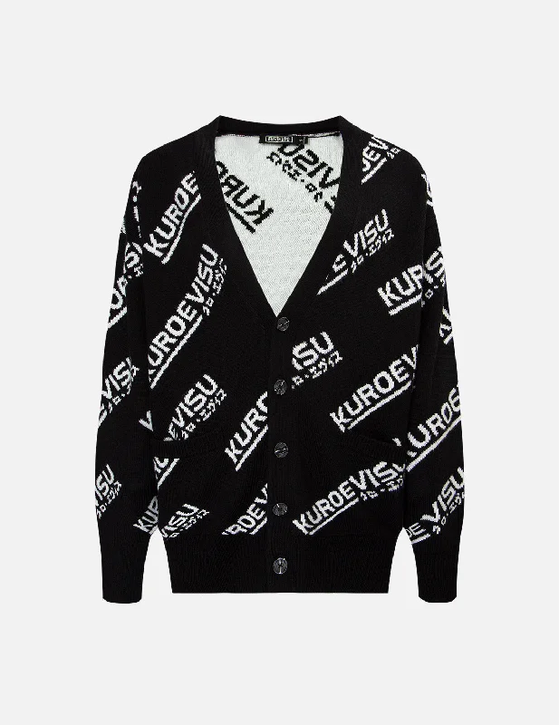 Men's cotton cardigan for casual wear -Allover Logo Intarsia Cardigan