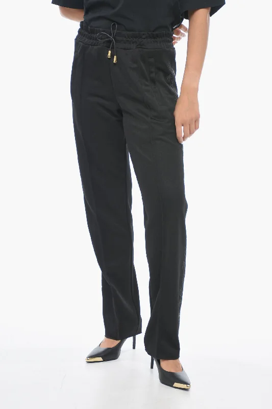 High-rise tight trousers for women with side zippers for easy styling -Palm Angels Cotton Track Pants with Lurex Embroideries