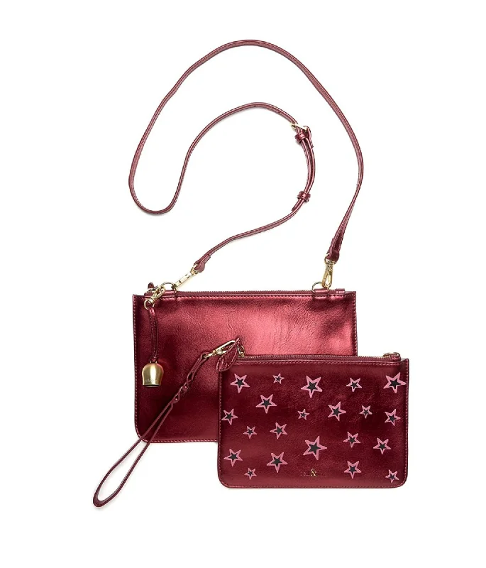 Handle bags with drawstring accents for style -KATI Double Cross Body Bag - Cherry Red Star Print