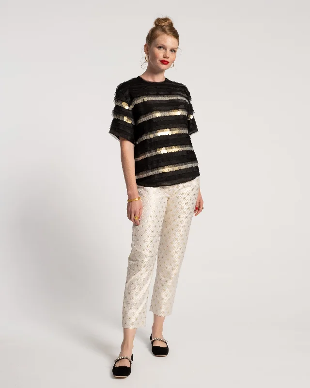 Tight cargo trousers for women with stylish pockets and slim cut for urban look -Lucy Pant Metallic Jacquard Gold