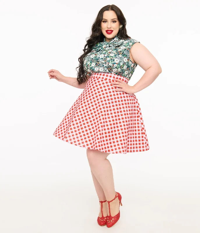 A-line skirts for classic wardrobe essentials -Retrolicious Plus Size 1950s Red Check Skater Skirt